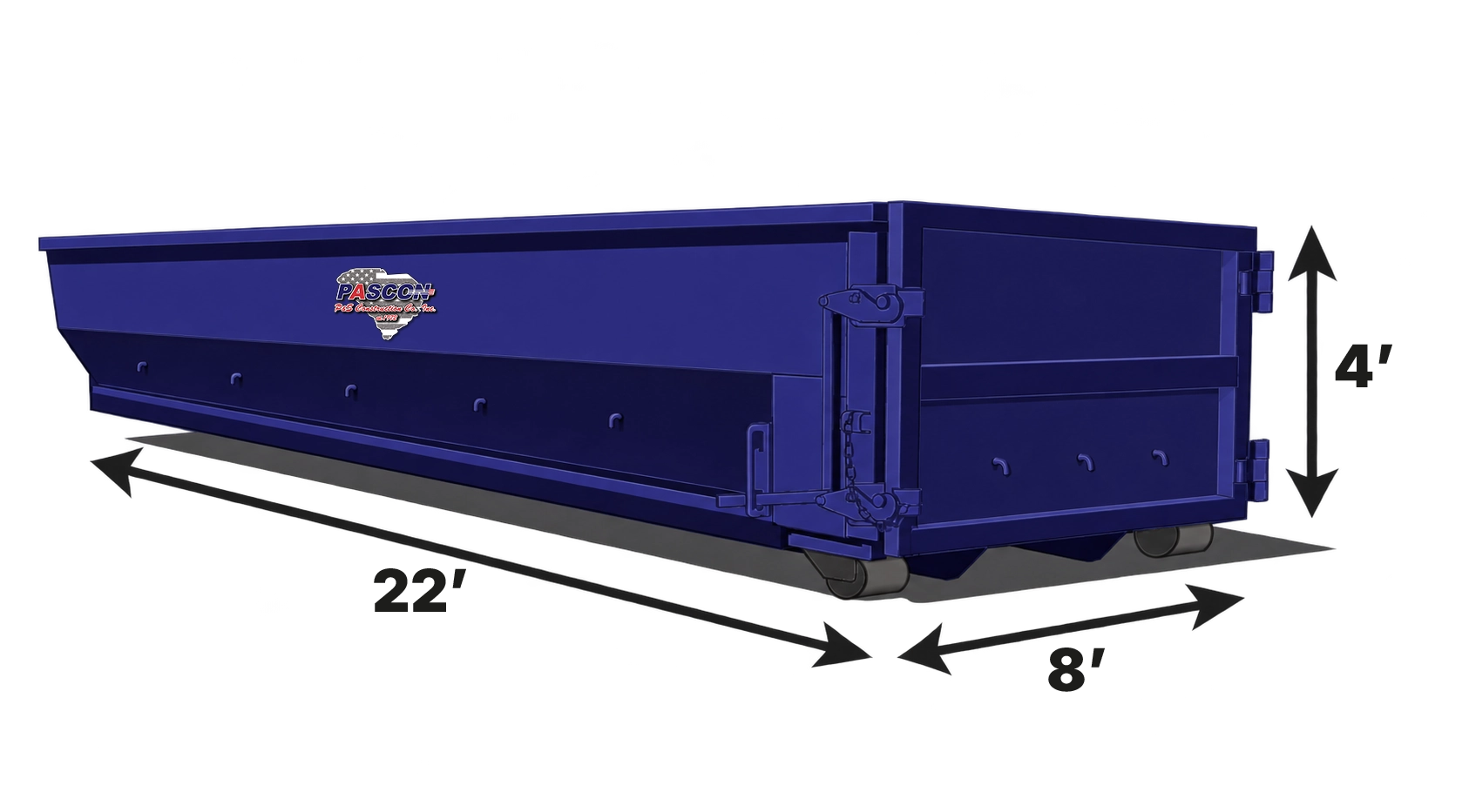 Pascon 20-Yard Roll-Off Container, Dimensions 22 x 8 x 4 (L x W x H)