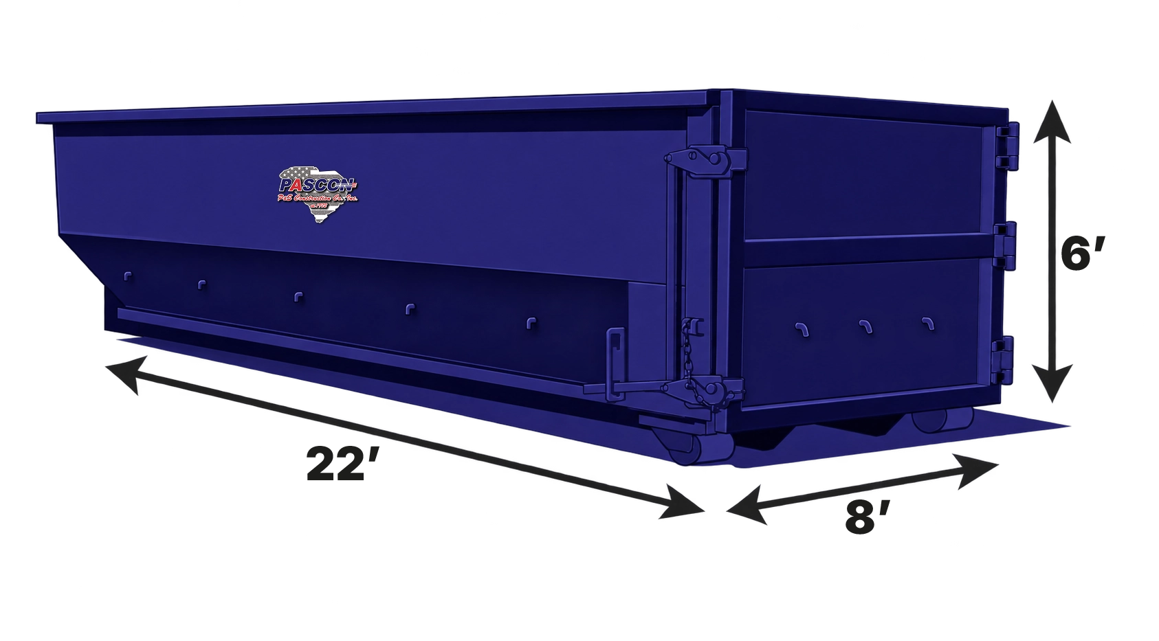 Pascon 30-Yard Roll-Off Container, Dimensions 22 x 8 x 6 (L x W x H)